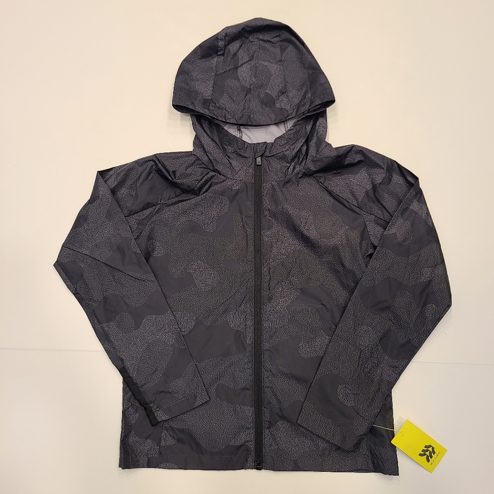 All in Motion Windbreaker Jacket Hooded Black Gray Camo Camouflage 8 10